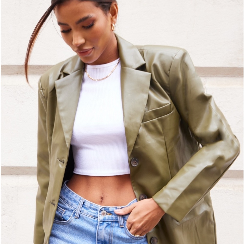 Leather jacket khaki color, brand new